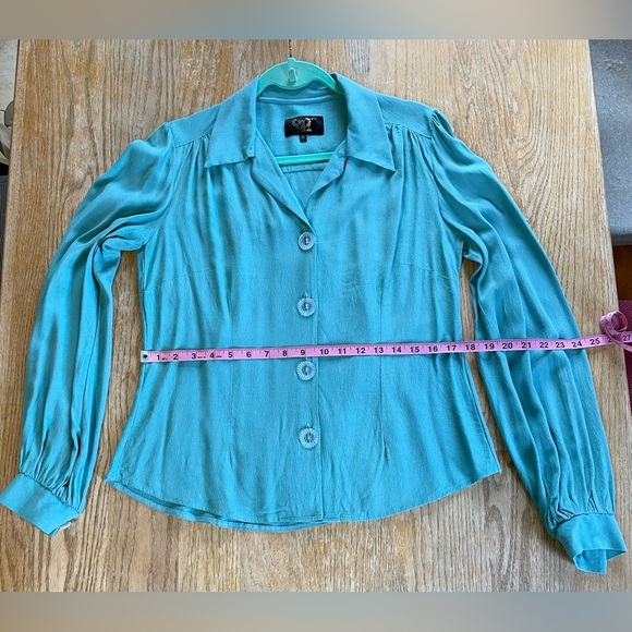 House of Foxy 1940s style blouse in bright duckegg UK size 12 - Picture 8 of 14